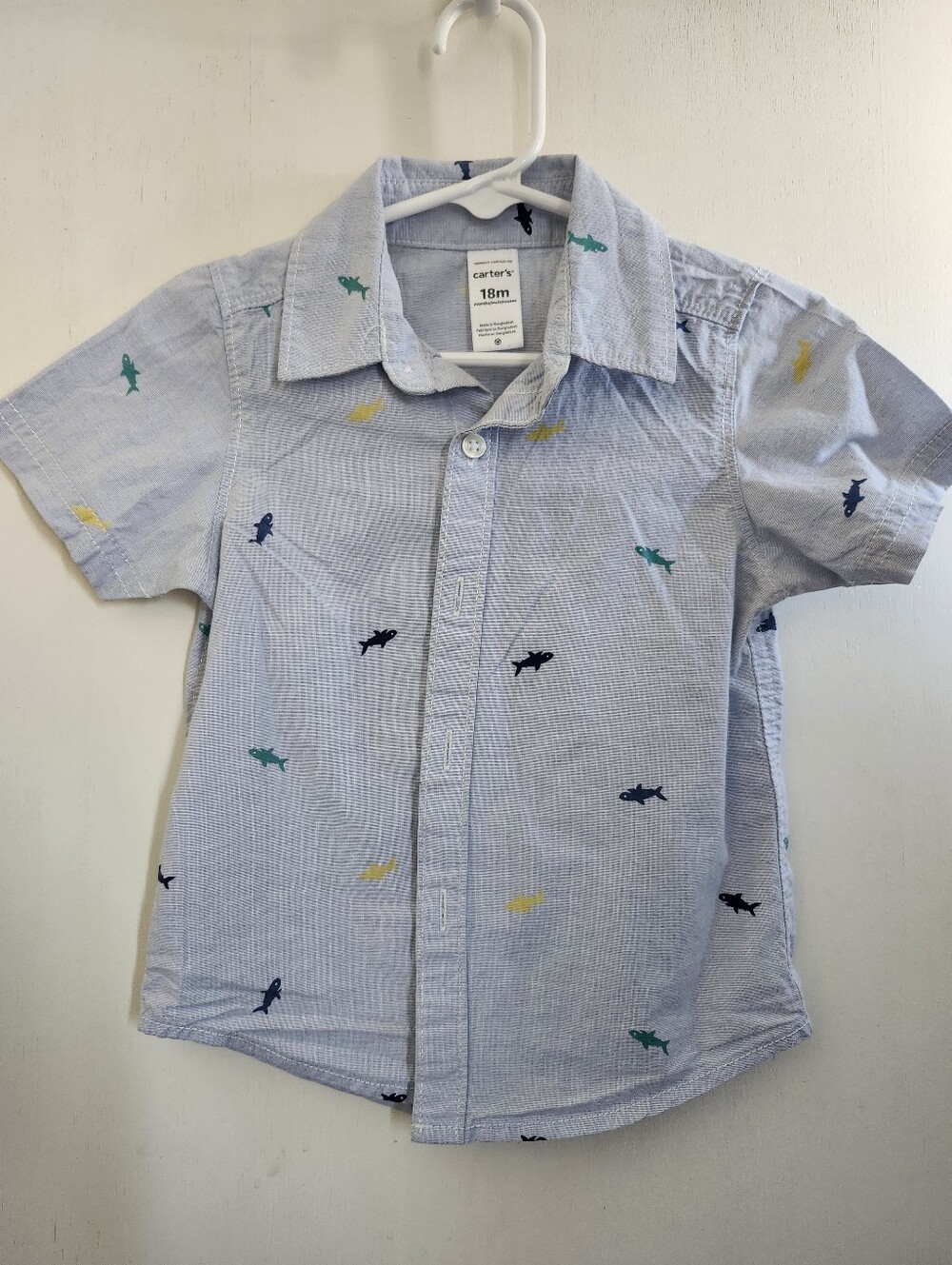 Carter's Light Blue Short-Sleeve Button-Down with Shark Print